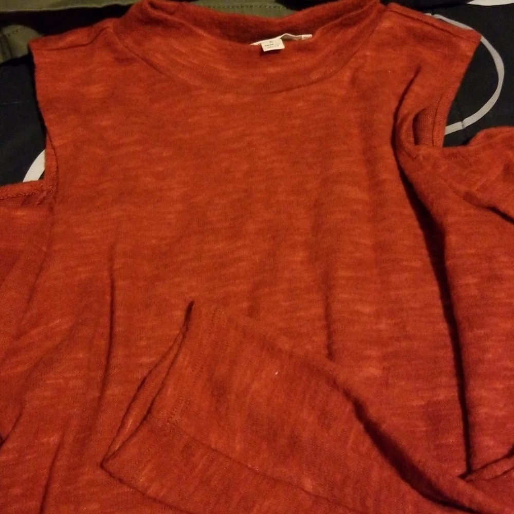 Orange long sleeve top with cut out shoulders